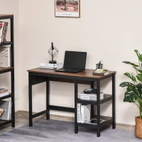 HOMCOM Two-Tone Woodgrain Writing Work Desk with Large Desktop and 2 Open Storage Shelves for Office, Dark Walnut/Black(m-2)