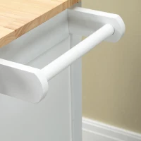 HOMCOM Kitchen Cart, Small Kitchen Island, Rubber Wood Top Utility Trolley on Wheels with 2 Cabinets Storage Drawer Towel Rack for Dining Room, White(m-9)