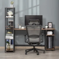 HOMCOM 67 Inch Home Office Computer Desk with Display Bookshelf, Industrial Writing Table with CPU Stand and Steel Frame, Black/Walnut(m-9)