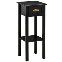 HOMCOM 2-Tier Side Table with Drawer Shelf, End Table for Living Room Hallway, Black(m-1)