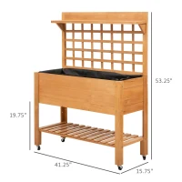 Outsunny 41"x18"x53" Elevated Garden Raised Bed with Shelf and Wheels Solid Wood Planter Flower Herb Boxes for Vegetables Flower Outdoor/Indoor - Brown(m-3)
