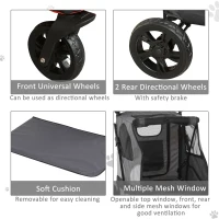 PawHut Pet Stroller Foldable Dog Cat Carriage with Adjustable Handlebar Rear Door EVA Wheel Brake Storage Bag Mesh Window Safety Leash Grey(m-7)