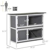 PawHut Wooden Bunny Rabbit Hutch, Small Animal Habitat with Ramp, Removable Tray & Weatherproof Roof, Indoor/Outdoor, Grey(m-3)