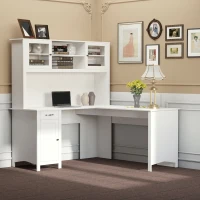HOMCOM L-Shaped Desk with Hutch, Computer Desk with Drawers, Home Office Corner Desk Study Workstation Table with Storage Cabinets Shelves, White(m-2)