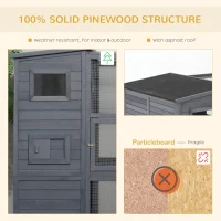 PawHut Large Cat House Outdoor Catio Wooden Feral Cat Shelter, Kitten Enclosure with Door, Cat Condo and Weather Protection Asphalt Roof, 77" L, Gray(m-5)