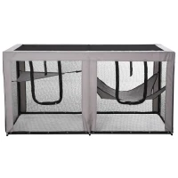 PawHut Large Mesh Cat House Kitty Indoor/Outdoor Rest Space with 2 Zipper Doors Soft Hammock Pet Bed, Black & Grey(m-8)