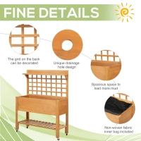 Outsunny 41"x18"x53" Elevated Garden Raised Bed with Shelf and Wheels Solid Wood Planter Flower Herb Boxes for Vegetables Flower Outdoor/Indoor - Brown(m-6)