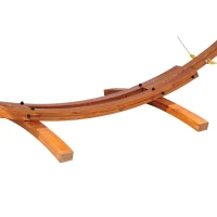 Outsunny 13' Wooden Arc Hammock with Canopy, Outdoor Hammock, Single Bed with Modern Curved Stand for Patio Backyard, Comfortable Polyester Fabic and Steel, White(m-6)