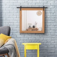 HOMCOM Industrial Style Square Bathroom Wall Mirror, Rustic Mirror, Barn Door Style Make Up Home Decoration, Wood(m-7)