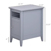 HOMCOM Modern End Table, Slim Side Table, Nightstand with Adjustable Open Shelf and Door Cabinet for Living Room, Bedroom, Grey(m-3)