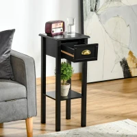 HOMCOM 2-Tier Side Table with Drawer Shelf, End Table for Living Room Hallway, Black(m-9)