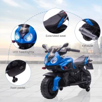 Aosom 6V Kids Motorcycle Dirt Bike Electric Battery-Powered Ride-On Toy Off-road Street Bike for Children with Rechargeable Battery, Pedal, Horn, Headlights, and Training Wheels for Balance Blue(m-5)