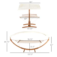Outsunny 13' Wooden Arc Hammock with Canopy, Outdoor Hammock, Single Bed with Modern Curved Stand for Patio Backyard, Comfortable Polyester Fabic and Steel, White(m-3)