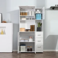 HOMCOM 66" Buffet with Hutch, Freestanding Kitchen Pantry with 2 Large Cabinets, 1 Pull Up Cabinet, 3 Drawers & Wide Countertop, White(m-10)