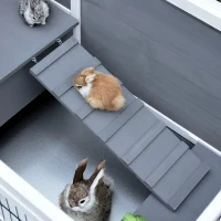 PawHut Indoor Rabbit Enclosure, Wooden Elevated Pet Bunny House with Slide-Out Tray Indoor Grey(m-9)