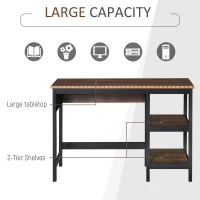 HOMCOM Two-Tone Woodgrain Writing Work Desk with Large Desktop and 2 Open Storage Shelves for Office, Dark Walnut/Black(m-4)