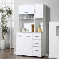 HOMCOM 66" Buffet with Hutch, Freestanding Kitchen Pantry with 2 Large Cabinets, 1 Pull Up Cabinet, 3 Drawers & Wide Countertop, White(m-2)