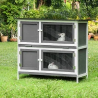 PawHut Wooden Bunny Rabbit Hutch, Small Animal Habitat with Ramp, Removable Tray & Weatherproof Roof, Indoor/Outdoor, Grey(m-2)
