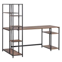HOMCOM 67 Inch Home Office Computer Desk with Display Bookshelf, Industrial Writing Table with CPU Stand and Steel Frame, Black/Walnut(m-1)