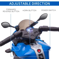 Aosom 6V Kids Motorcycle Dirt Bike Electric Battery-Powered Ride-On Toy Off-road Street Bike for Children with Rechargeable Battery, Pedal, Horn, Headlights, and Training Wheels for Balance Blue(m-4)