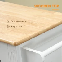 HOMCOM Kitchen Cart, Small Kitchen Island, Rubber Wood Top Utility Trolley on Wheels with 2 Cabinets Storage Drawer Towel Rack for Dining Room, White(m-6)