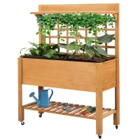 Outsunny 41"x18"x53" Elevated Garden Raised Bed with Shelf and Wheels Solid Wood Planter Flower Herb Boxes for Vegetables Flower Outdoor/Indoor - Brown(m-9)