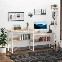 HOMCOM Industrial Style Standing Sitting Computer Desk with Steel Frame, Storage Shelf(m-2)