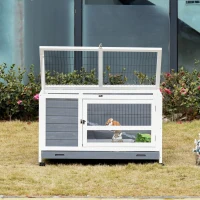 PawHut Indoor Rabbit Enclosure, Wooden Elevated Pet Bunny House with Slide-Out Tray Indoor Grey(m-8)
