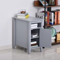HOMCOM Modern End Table, Slim Side Table, Nightstand with Adjustable Open Shelf and Door Cabinet for Living Room, Bedroom, Grey(m-9)