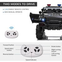 Aosom Kids Ride-On Car 12V RC 2-Seater Police Truck Electric Car For Kids with Full LED Lights, MP3, Parental Remote Control, Black(m-8)