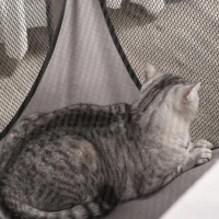 PawHut Large Mesh Cat House Kitty Indoor/Outdoor Rest Space with 2 Zipper Doors Soft Hammock Pet Bed, Black & Grey(m-14)