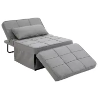 HOMCOM 4-In-1 Design Convertible Sofa Tea Table Lounge Chair Single Bed with 5-Level Adjustable Backrest, Footstool and Metal Frame for Living Room Bedroom, Grey(m-1)