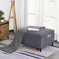 HOMCOM 2-In-1 Design Convertible Single Sofa Bed with Side Pocket and Metal Frame Couch for Living Room, Grey(m-9)