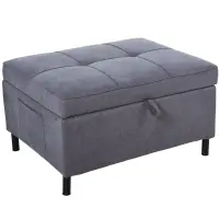 HOMCOM 2-In-1 Design Convertible Single Sofa Bed with Side Pocket and Metal Frame Couch for Living Room, Grey(m-1)