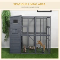 PawHut Large Cat House Outdoor Catio Wooden Feral Cat Shelter, Kitten Enclosure with Door, Cat Condo and Weather Protection Asphalt Roof, 77" L, Gray(m-6)