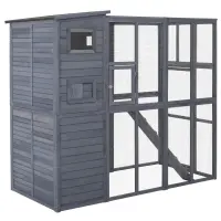 PawHut Large Cat House Outdoor Catio Wooden Feral Cat Shelter, Kitten Enclosure with Door, Cat Condo and Weather Protection Asphalt Roof, 77" L, Gray(m-1)