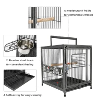PawHut 18" Heavy Duty Wrought Iron Travel Bird Cage Carrier With Handle Perch And Accessories - Black(m-4)