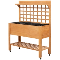 Outsunny 41"x18"x53" Elevated Garden Raised Bed with Shelf and Wheels Solid Wood Planter Flower Herb Boxes for Vegetables Flower Outdoor/Indoor - Brown
