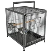 PawHut 18" Heavy Duty Wrought Iron Travel Bird Cage Carrier With Handle Perch And Accessories - Black(m-1)