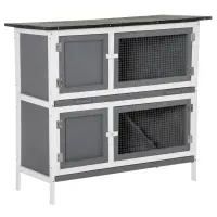 PawHut Wooden Bunny Rabbit Hutch, Small Animal Habitat with Ramp, Removable Tray & Weatherproof Roof, Indoor/Outdoor, Grey(m-1)