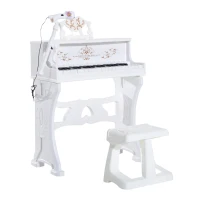 Qaba 37-Key Kids Princess Electronic Piano Toddler Toy Keyboard with Stool, MP3, Record, Light and Microphone for 3 years+, White(m-1)