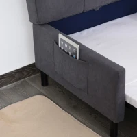 HOMCOM 2-In-1 Design Convertible Single Sofa Bed with Side Pocket and Metal Frame Couch for Living Room, Grey(m-11)