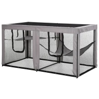 PawHut Large Mesh Cat House Kitty Indoor/Outdoor Rest Space with 2 Zipper Doors Soft Hammock Pet Bed, Black & Grey(m-9)