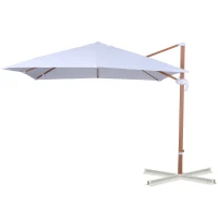 Outsunny 10ft x 10 ft Patio Offset Parasol Hanging Cantilever Umbrella with Deluxe Wood Pattern Effect Design, Adjustable Tilt and 360° Rotation, White(m-13)