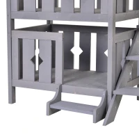 PawHut 2-Story Wooden Cat House with 2 Elevated Pet Beds, Protective & Secure Side Rails & Sturdy Wooden Design - Grey(m-10)