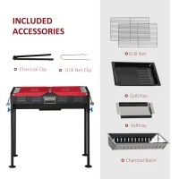 Outsunny 47" Portable Charcoal Grill BBQ Height Adjustable Outdoor Backyard Barbecue w/ Side Shelves, Grill Net & Pan Easy Set-up for Outdoor Cooking Picnic Camping(m-7)