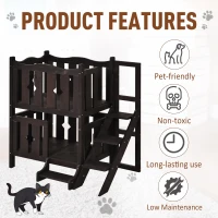PawHut 2-Story Wooden Cat House with 2 Elevated Pet Beds, Protective & Secure Side Rails, & Sturdy Wooden Design - Coffee(m-4)