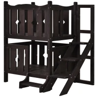 PawHut 2-Story Wooden Cat House with 2 Elevated Pet Beds, Protective & Secure Side Rails, & Sturdy Wooden Design - Coffee(m-1)