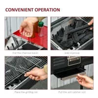 Outsunny 47" Portable Charcoal Grill BBQ Height Adjustable Outdoor Backyard Barbecue w/ Side Shelves, Grill Net & Pan Easy Set-up for Outdoor Cooking Picnic Camping(m-6)