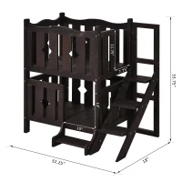 PawHut 2-Story Wooden Cat House with 2 Elevated Pet Beds, Protective & Secure Side Rails, & Sturdy Wooden Design - Coffee(m-3)